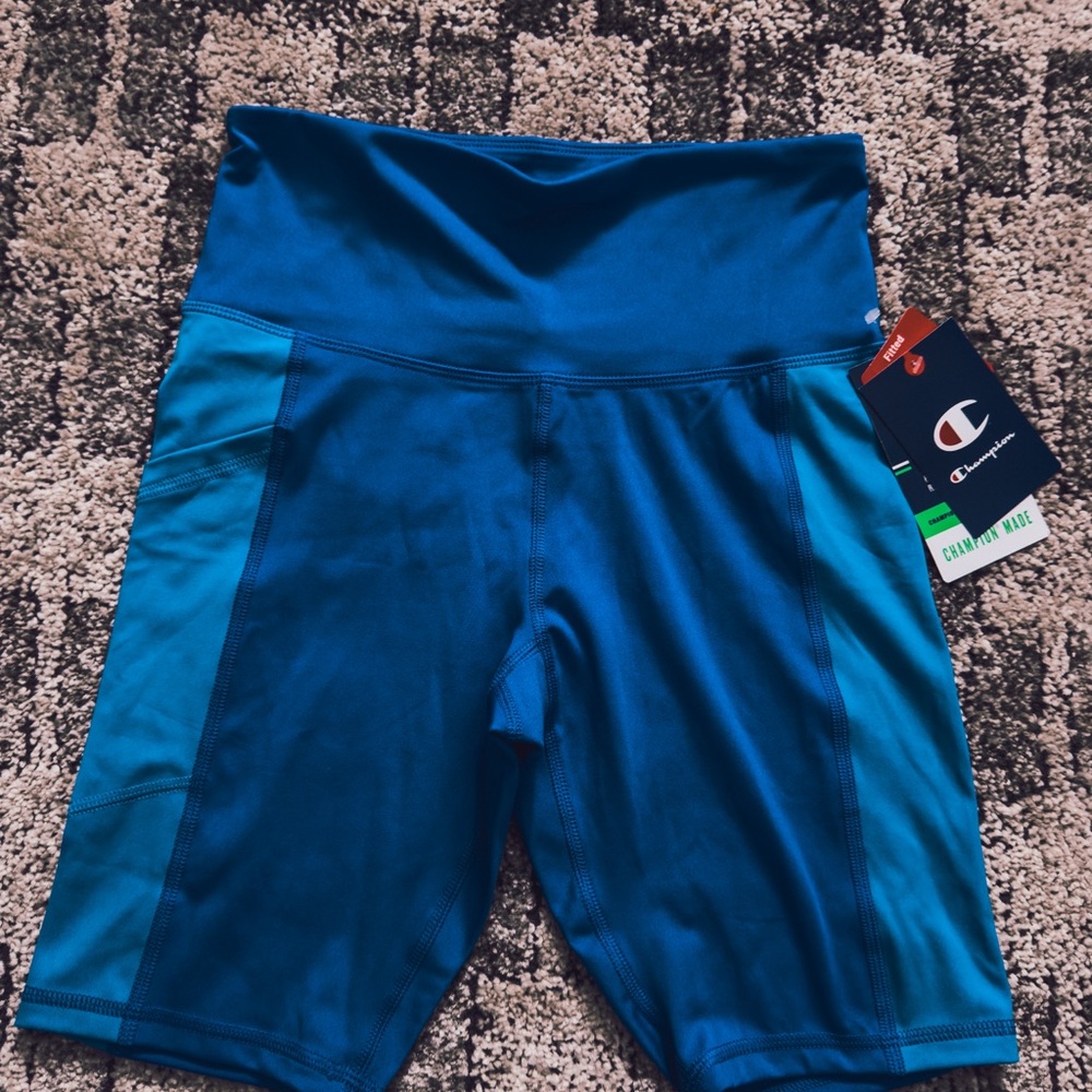 Champion Women's Teal & Blue High-Waist Bike Shorts
